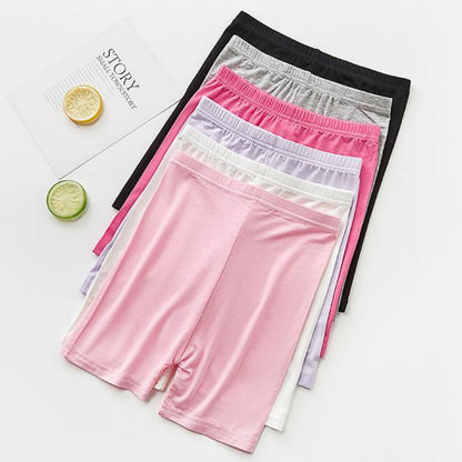 HAWEE 6 Pack Girls Bike Shorts Breathable Stretchy Modal Pettipants Sports Dance Shorts Solid Casual Athletic Shorts for Kids Little Girls