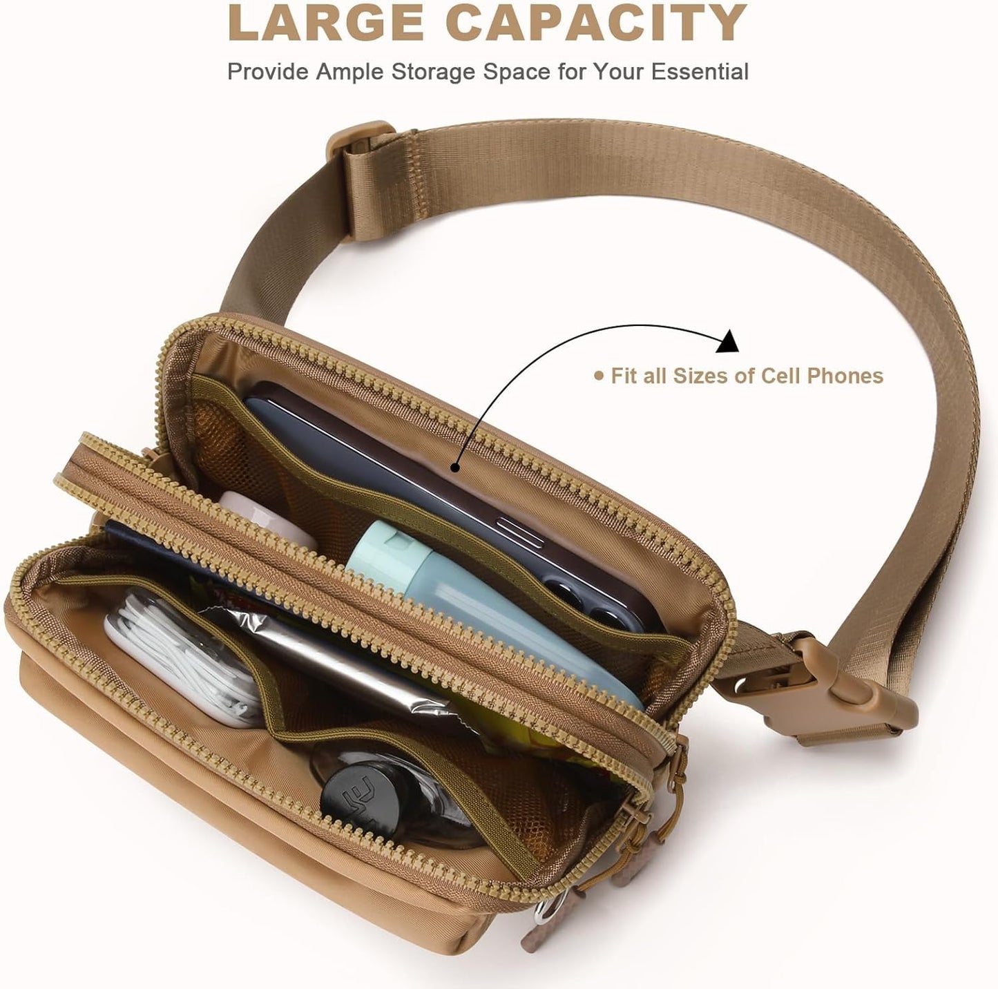 URSOFINE Fanny Pack Men Women Water-resistant with 4 Compartment, Adjustable Lightweight Crossbody Sling Bag for Travel, Gym, Running – Fits Phone & Essentials (Gift Idea)