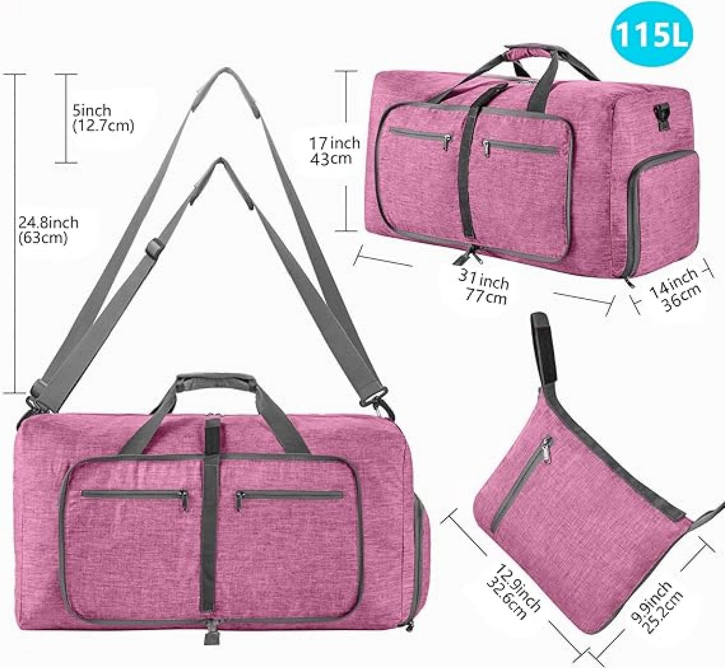 URSOFINE 115L/85L/65L Large Duffle Bag, Foldable Travel Gym Bag with Shoe Compartment, Lightweight Water Repellent Tear Resistant for Camping, Weekender, Overnight Travel