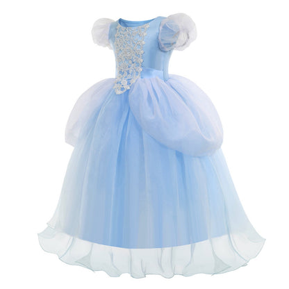 HAWEE Princess Blue Dress for Girls Puffy Sleeve Princess Costume Halloween Cosplay Party Fancy Dress(2-12Y)
