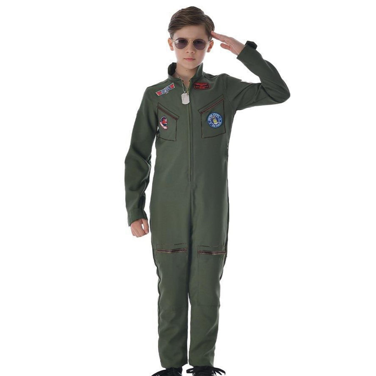 Phenas Kids Fighter Pilot Costume - Air Force Flight Suit Roleplay Dress Up with Aviator Accessories for Girls Boys