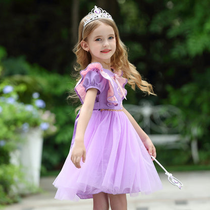 LOEL Little Girls Princess Fancy Dress Short Sleeve Purple Tulle Casual Dress Wedding Party Dresses 2-9Y