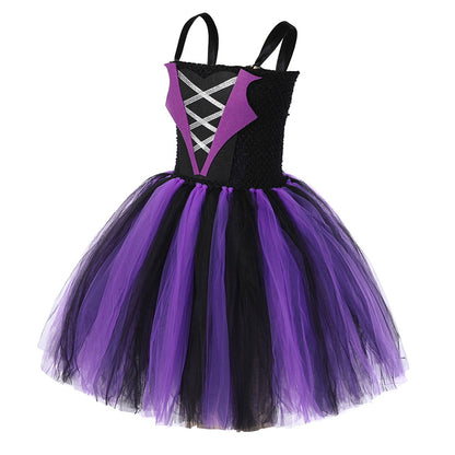 HAWEE Light up Witch Dress Halloween Girls Purple Witch Costume Party Fancy Dress with Hat and Broom