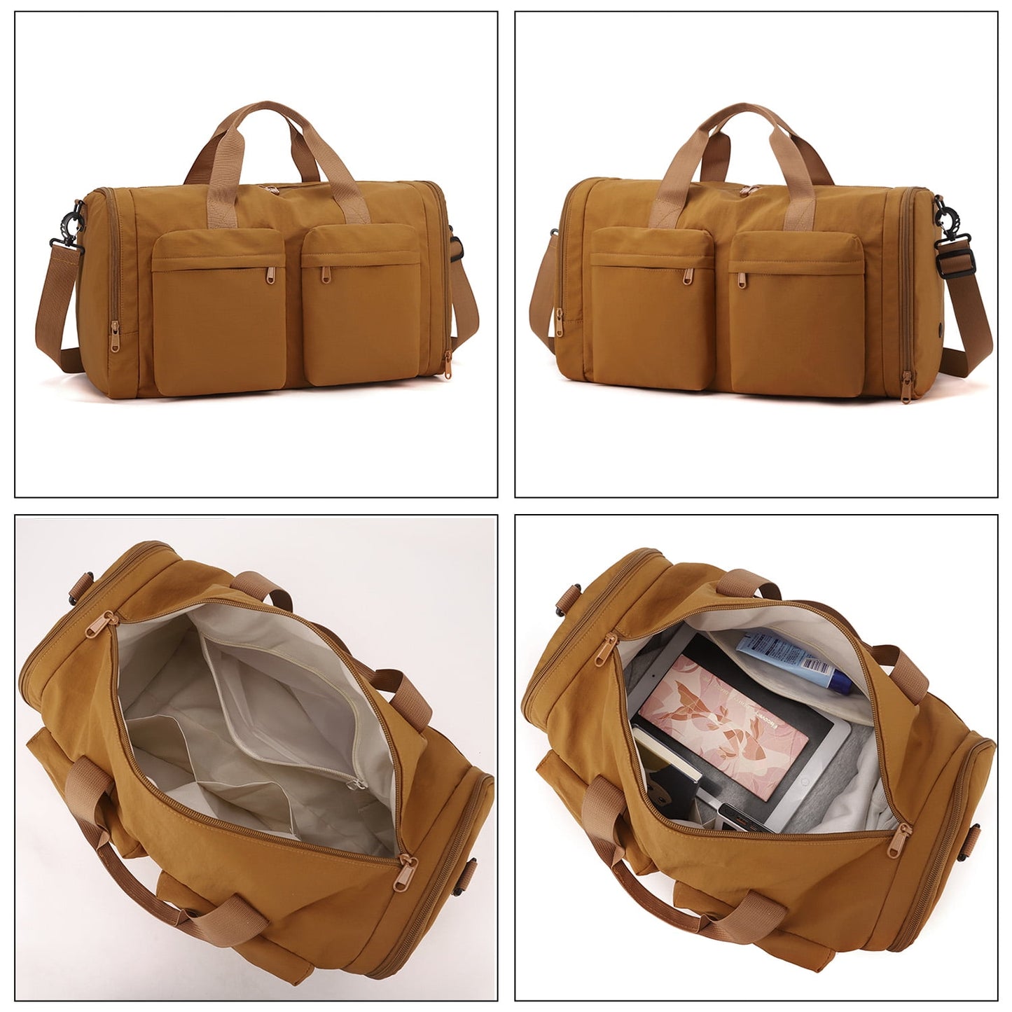 URSOFINE Duffle Bag with Shoes Compartment, Foldable Travel Duffel Bags for Men Women, Packable Travel Bag Waterproof Overnight Weekender Bags with Trolley Sleeve