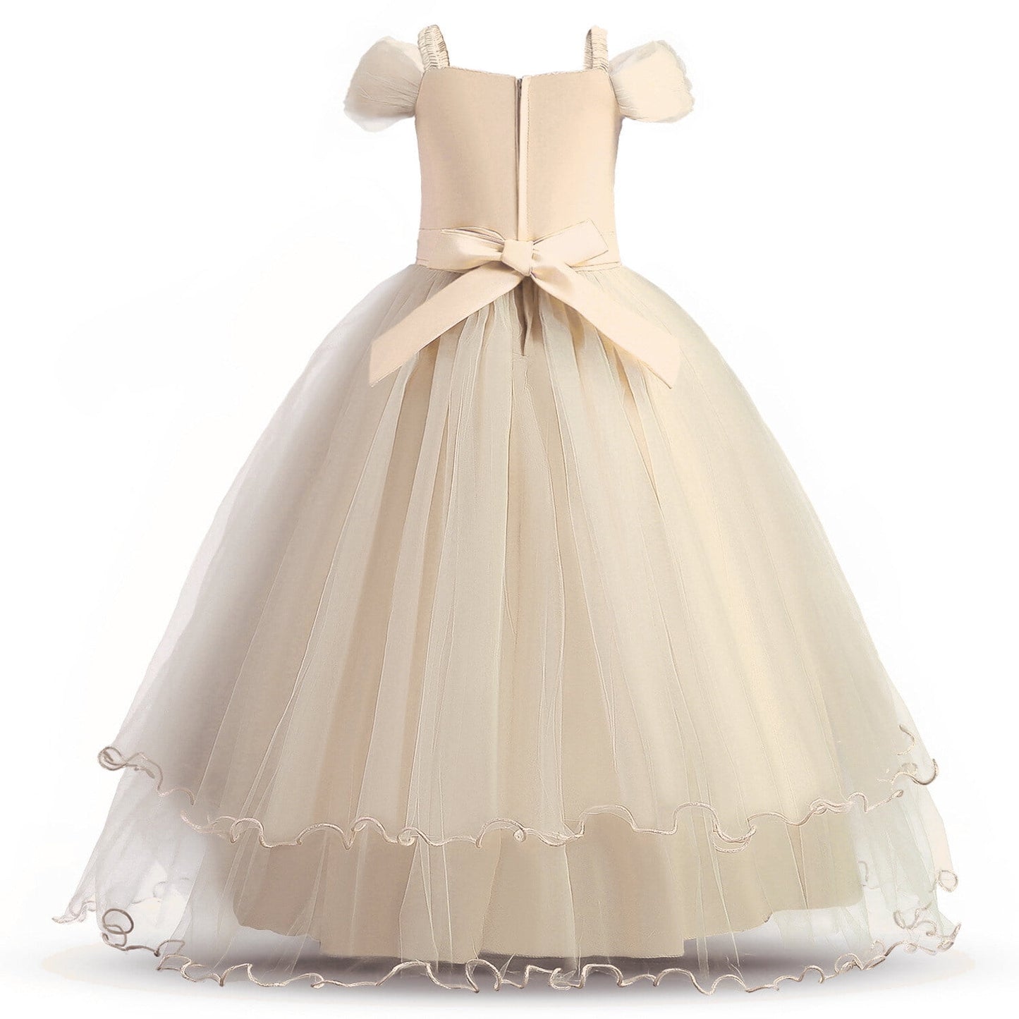 HAWEE Flower Girls Dresses Big Girls Off Shoulder Embroidered Puffy Dress Piano Costume Wedding Bridesmaid Princess Long Full Dress, Sizes 5-13Y