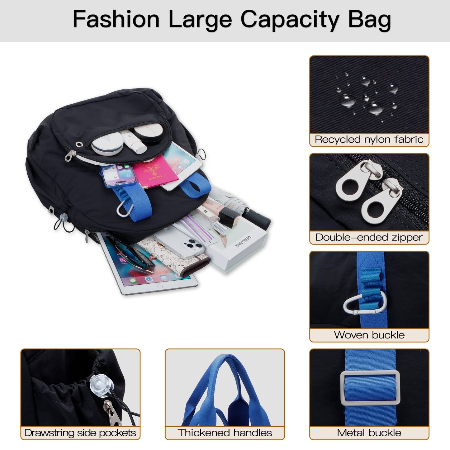 URSOFINE 2-in-1 Recycled Nylon Convertible Backpack Tote Purse for Women, Water-Resistant Handbag with Wet Pocket, Lightweight Foldable Daypack for Commute, College, Gym, and Weekend Travel