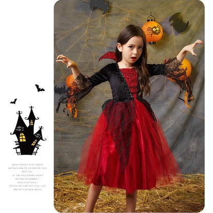KAWELL Girls Vampire Costume, Princess Masquerade Party for Halloween Party