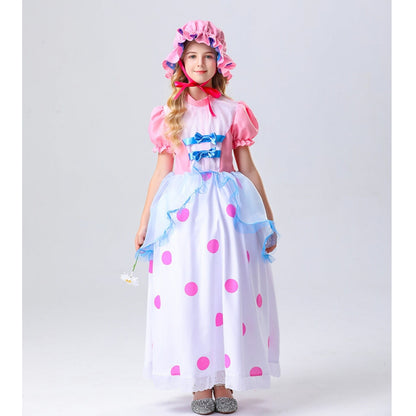 HAWEE Girl's Pink Princess Dress with Hat Kids Christmas Halloween Outfit Cute Polka Dot Print Costume Themed Party Fancy Dress up