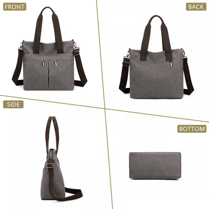 URSOFINE Women's Handbag Canvas Tote Bag Stylish Ladies Purse Lightweight Crossbody with Multi-Pocket & Adjustable Strap Durable Hobo Bags for Work Travel College Shopping Commuting Everyday Use