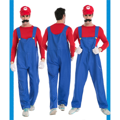 KAWELL Super Bros Costume for Adults Unisex Cap Gloves Fake Accessory Kit for Cosplay Halloween for Women Men