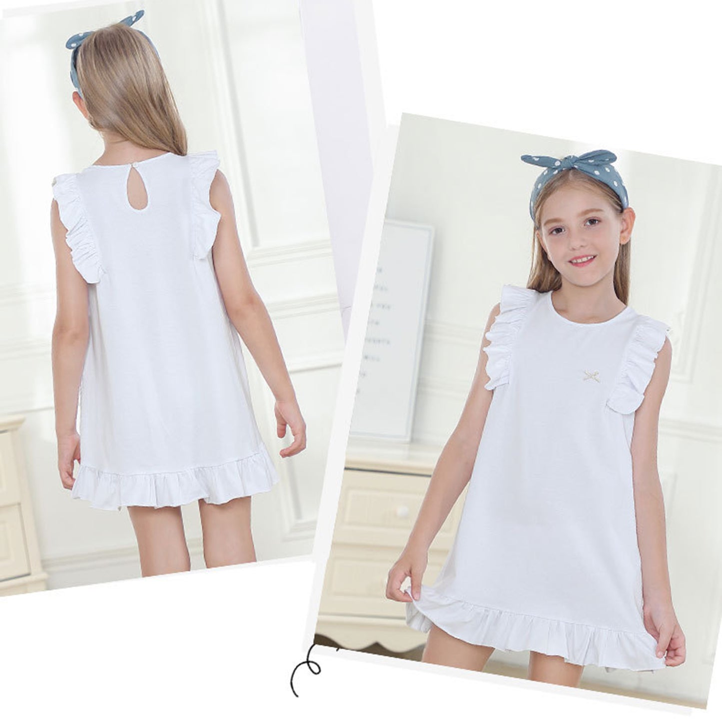 HuaAngel 2 Pieces Girls Cotton Nightgown Soft Sleeveless Night Dresses Sizes 2-12