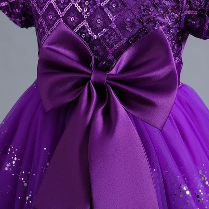 Phenas Flower Girl Lace Bridesmaid Dress High-Low Kids Wedding Party Birthday Sequin Tulle Dresses