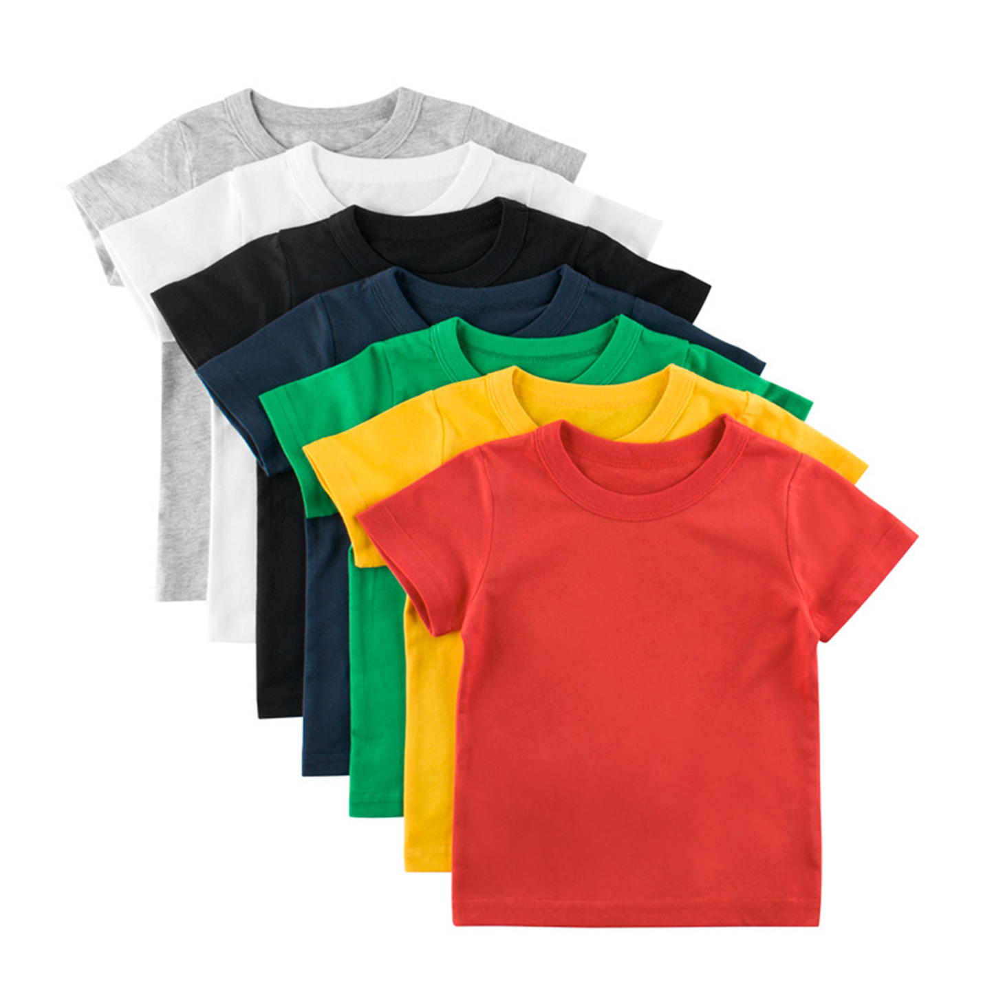 CHOYURME CHONYURM 7 Pack Toddler Boys Solid Short-Sleeve Tee Shirts 100% Cotton Crew Neck T-Shirt for Boys Girls Size 2-7T