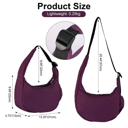 URSOFINE Women Crescent Crossbody Bag Lightweight Hobo Shoulder Bag, Multi Pocket Adjustable Strap Sling Bag, Bohemian Casual Handbag Purse for Daily Shopping Travel Gift,Purple
