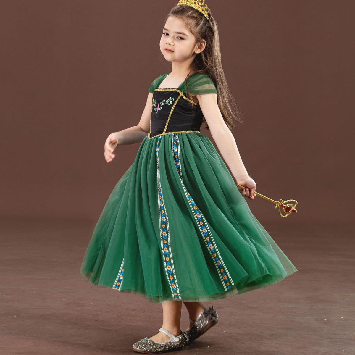 LOEL Girls Princess Dress Fancy Outfit Christmas Birthday Theme Party Fairy Green Dress