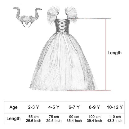 KAWELL Halloween Maleficent witch dress with headband set vampire witch costume 1-12 years old