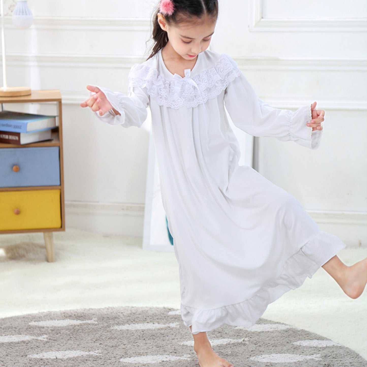 HuaAngel Girl's Nightgown Long Sleeve Princess Pajama Dress Soft Cotton Kids Sleepgown 3t-13 Years