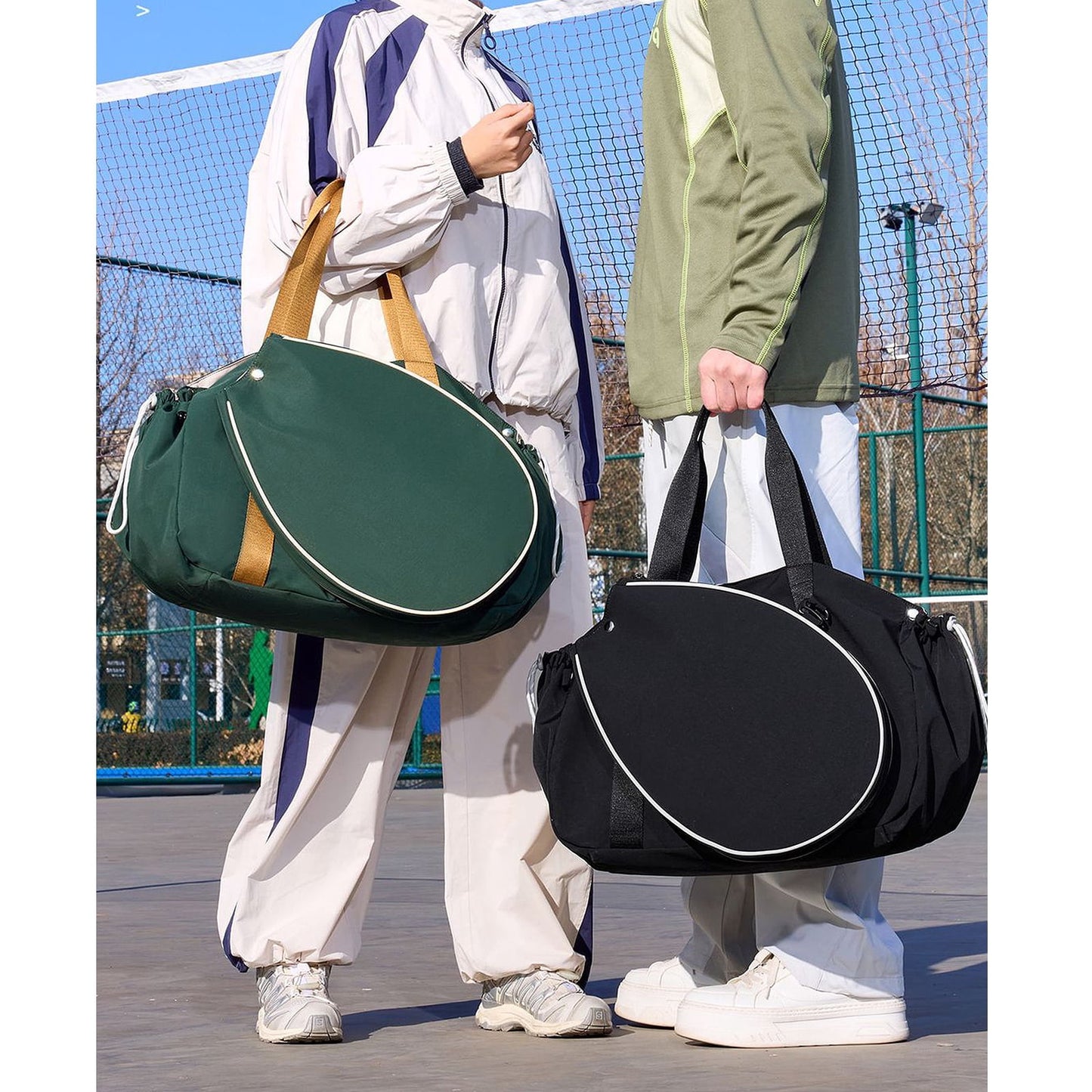 URSOFINE Detachable Tennis Racket Sports Duffel Bag, Water Resistant Lightweight Nylon Multi Compartment Gym Shoulder Handbag with Racket Hook for Tennis Training Travel Daily Use