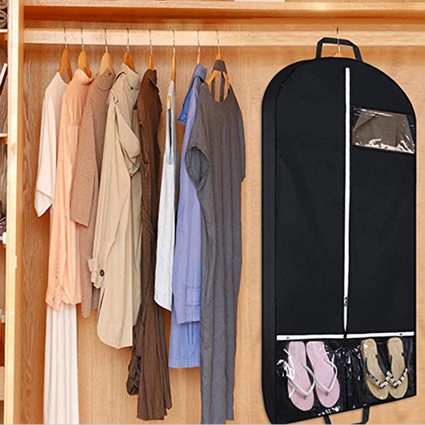 URSOFINE 54" Garment Bags for Travel and Storage, Travel Suit Bags for Men Women with 2 Clear Pockets, Storage bags for Clothes, Suits, Dress, Shirts, Coats (Black)