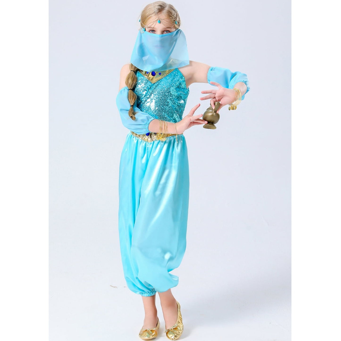 HAWEE Princess Costume for Girls Princess Jumpsuit With Veil Wrist Sleeve Kids Halloween Carnival Party Dress Up