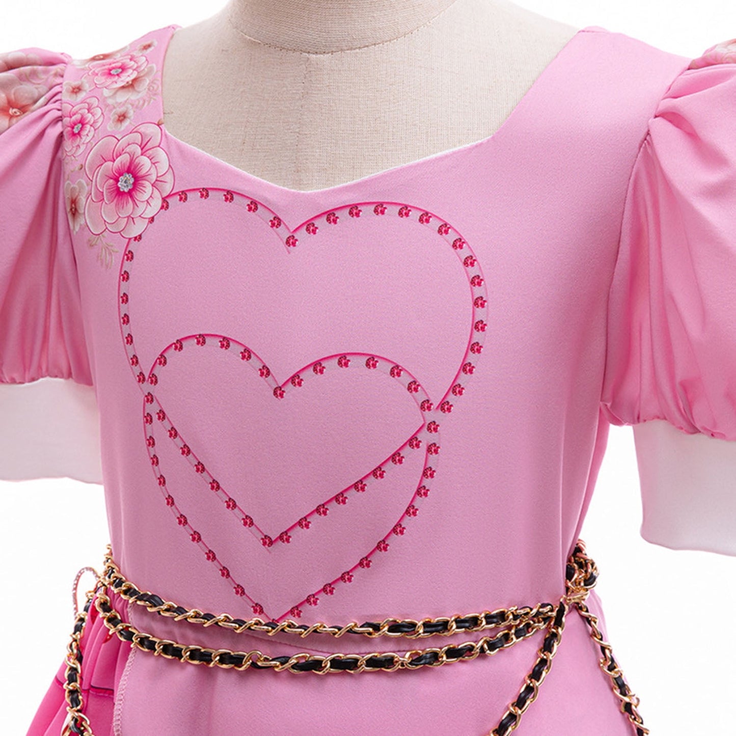 KAWELL Pink Costume for Girls Halloween Kids Princess Rise Red Pink Heart Dress with Wig Clothes Outfit