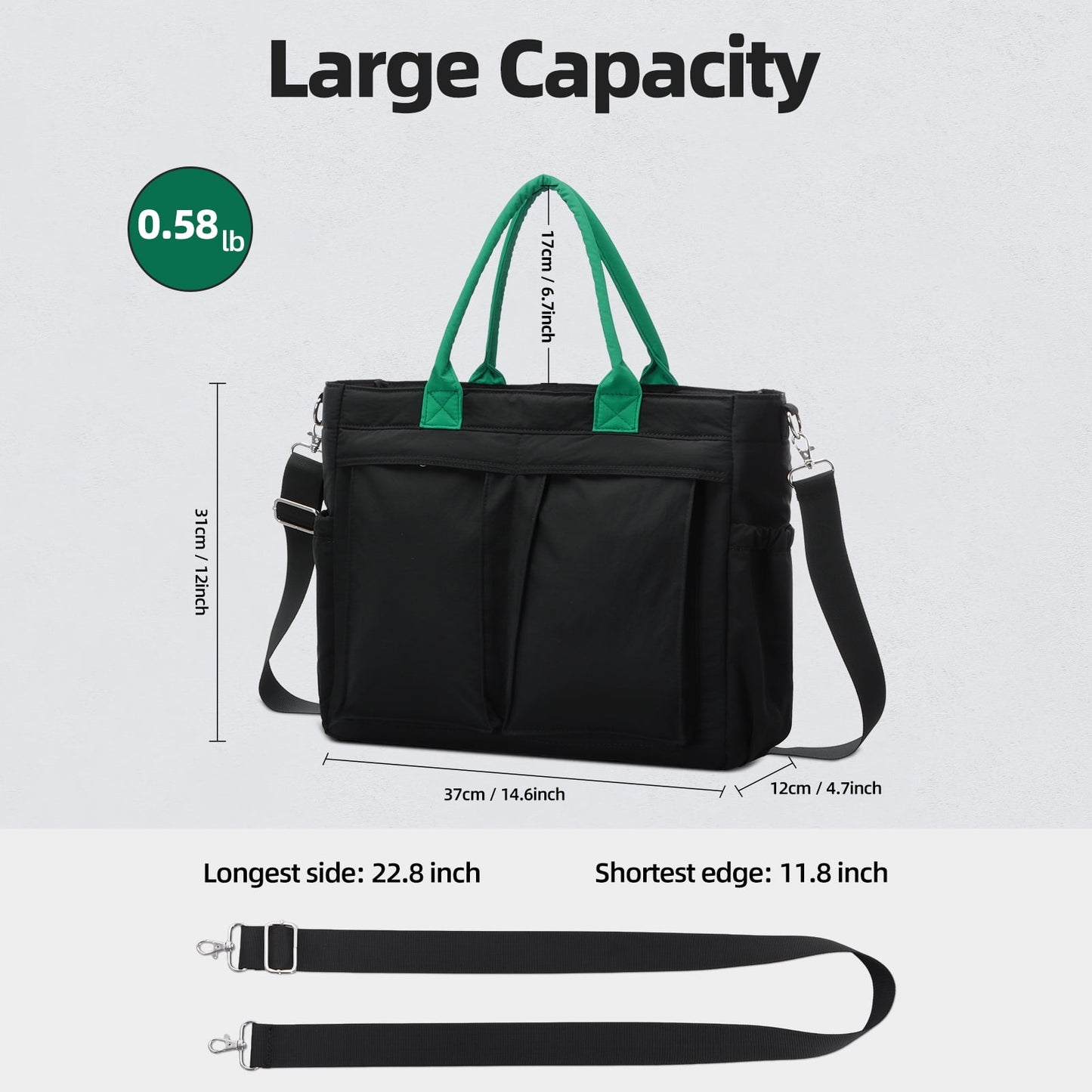URSOFINE Tote Bag for Women, Lightweight Crossbody Tote Handbag with Dry Pocket, Nylon Shoulder Bag with Detachable Shoulder Strap for Work, Travel, Daily Use