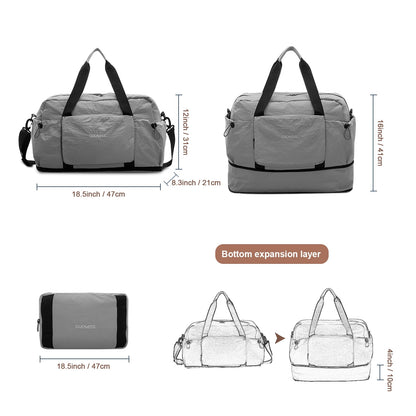 URSOFINE Nylon Duffle Bag, Lightweight Foldable Expandable Gym Bag with Wet Pocket & Luggage Sleeve, Large Capacity Carry On Travel Bag for Men Women, Ideal for Fitness Camping Weekend Getaways Green