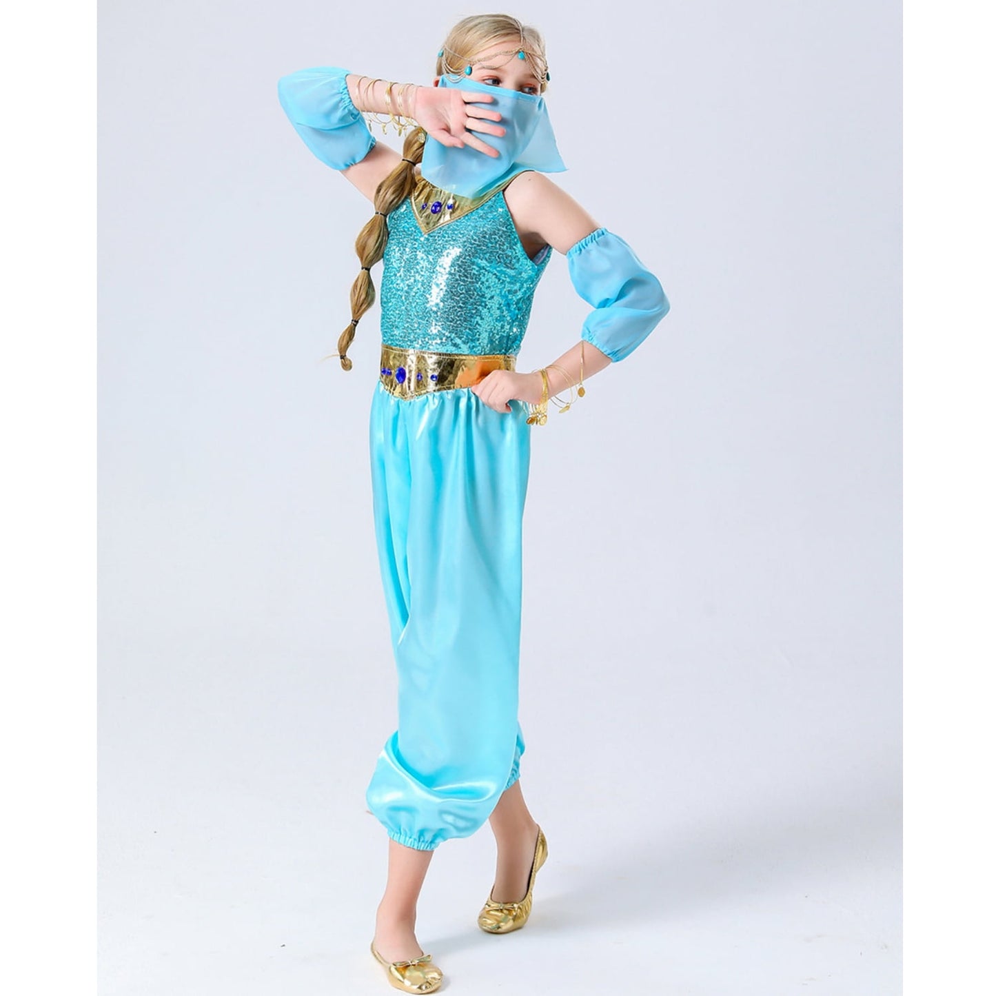 HAWEE Princess Costume for Girls Princess Jumpsuit With Veil Wrist Sleeve Kids Halloween Carnival Party Dress Up
