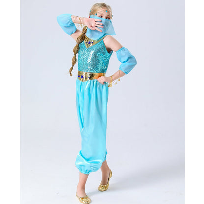 HAWEE Princess Costume for Girls Princess Jumpsuit With Veil Wrist Sleeve Kids Halloween Carnival Party Dress Up