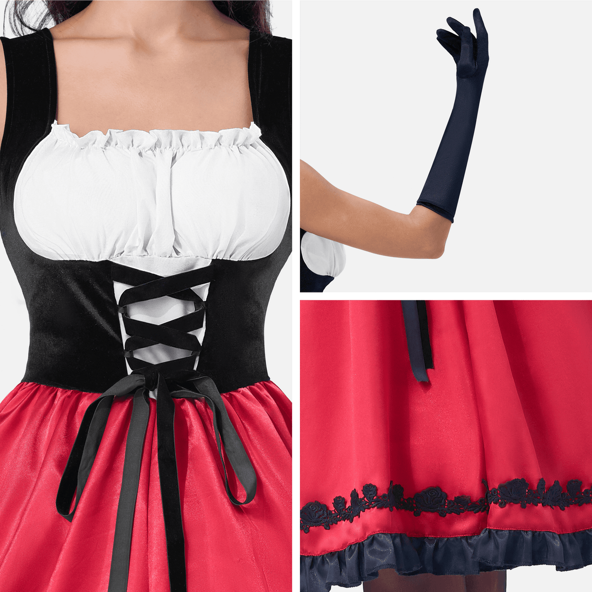 LOEL Women Little Red Riding Hooded Costume with Dress, Cape and Gloves, Adult Women Halloween Costume for Halloween Party Cosplay