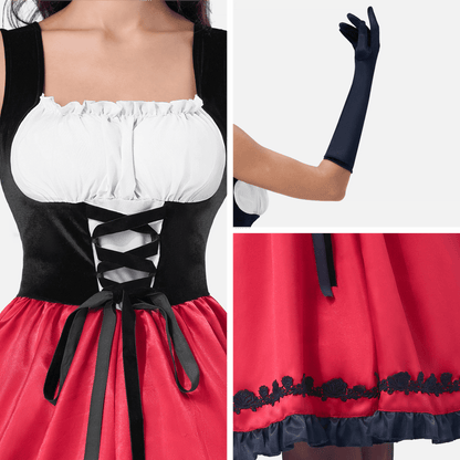 LOEL Women Little Red Riding Hooded Costume with Dress, Cape and Gloves, Adult Women Halloween Costume for Halloween Party Cosplay