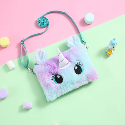 HAWEE Cartoon Girls Plush Purses and Handbags Unicorn Coin Wallet Pouch Girl Money Change Purse Shoulder Bag
