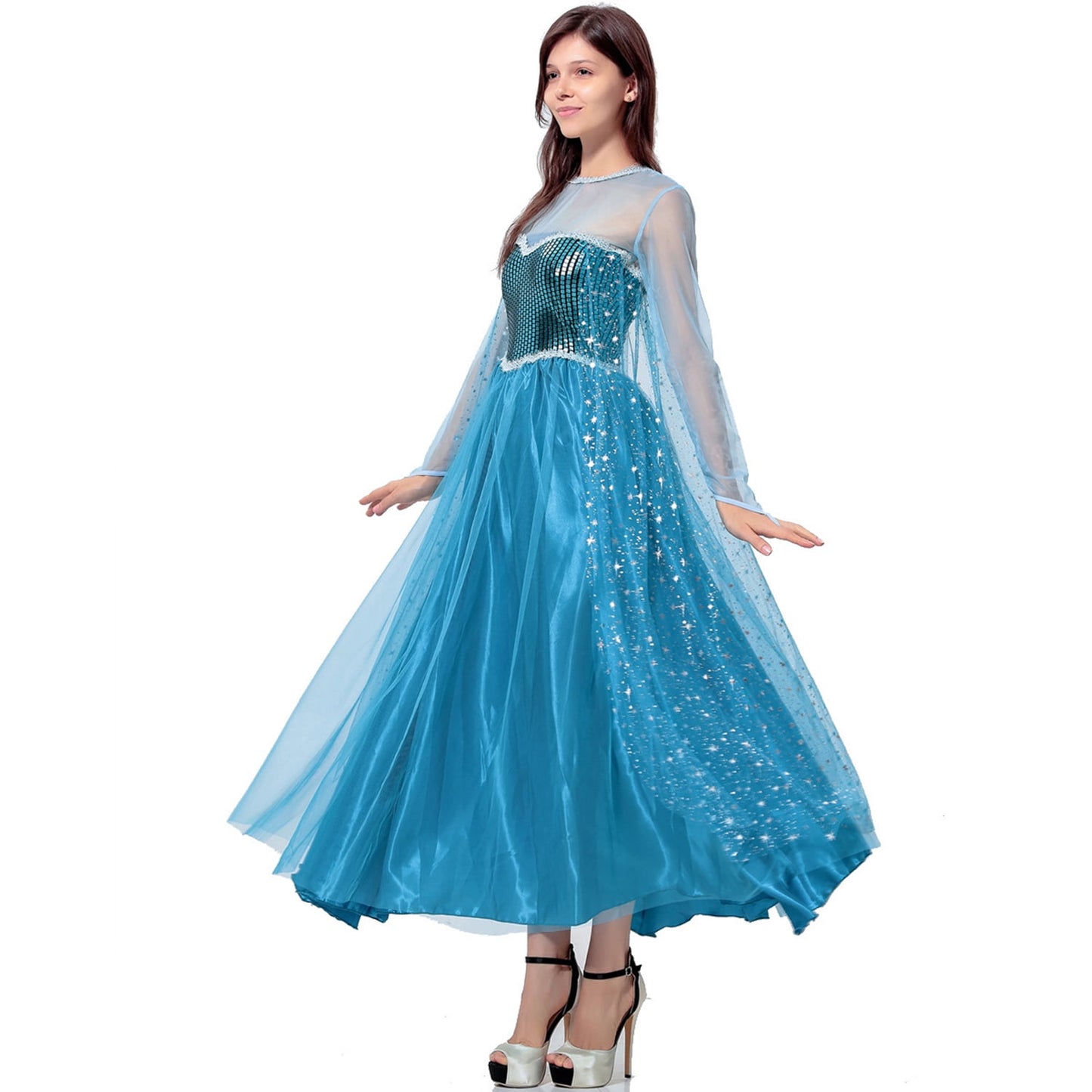HAWEE Women Blue Costume Halloween Princess Performance Outfit Women's A-line Dress