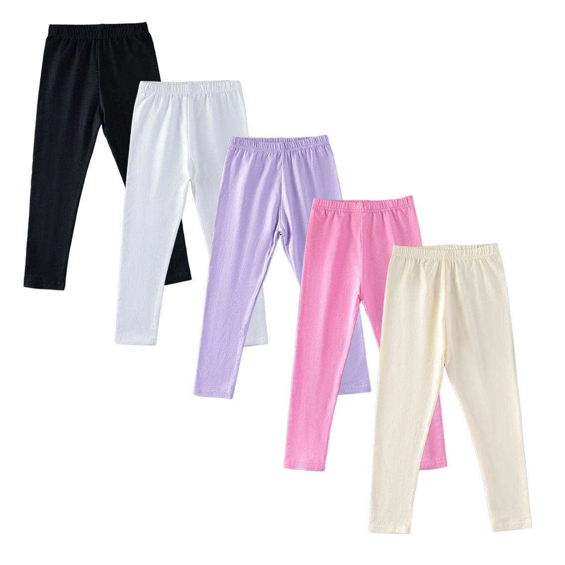 HuaAngel 5 Pack Girls Cotton Leggings with Elastic Waistband for School and Sports Sizes 4-12
