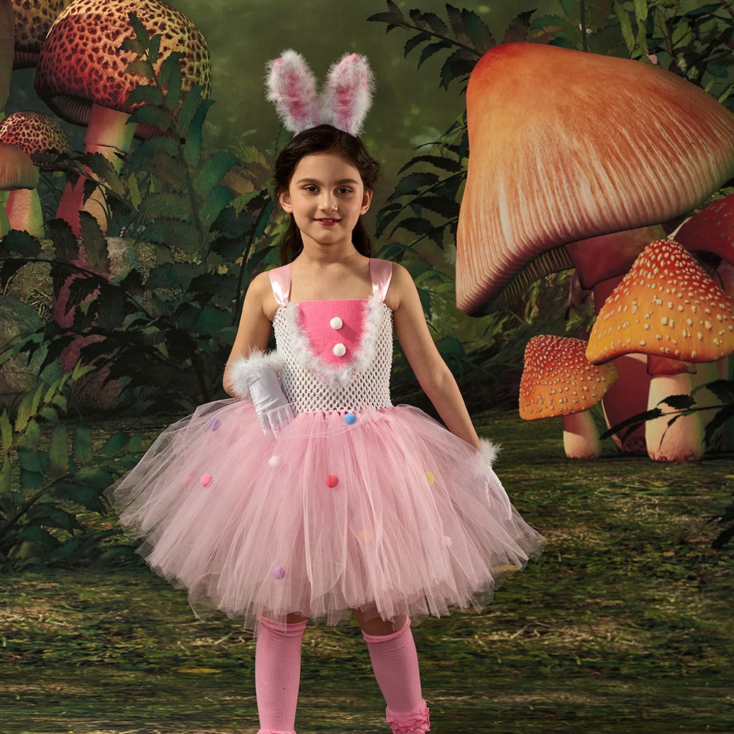 HAWEE Easter Rabbit Dress for Girls Pink Sleeveless Bunny Tutu Tulle Dress Rabbit Costume 5 PCS Kids Birthday Fancy Dress Up
