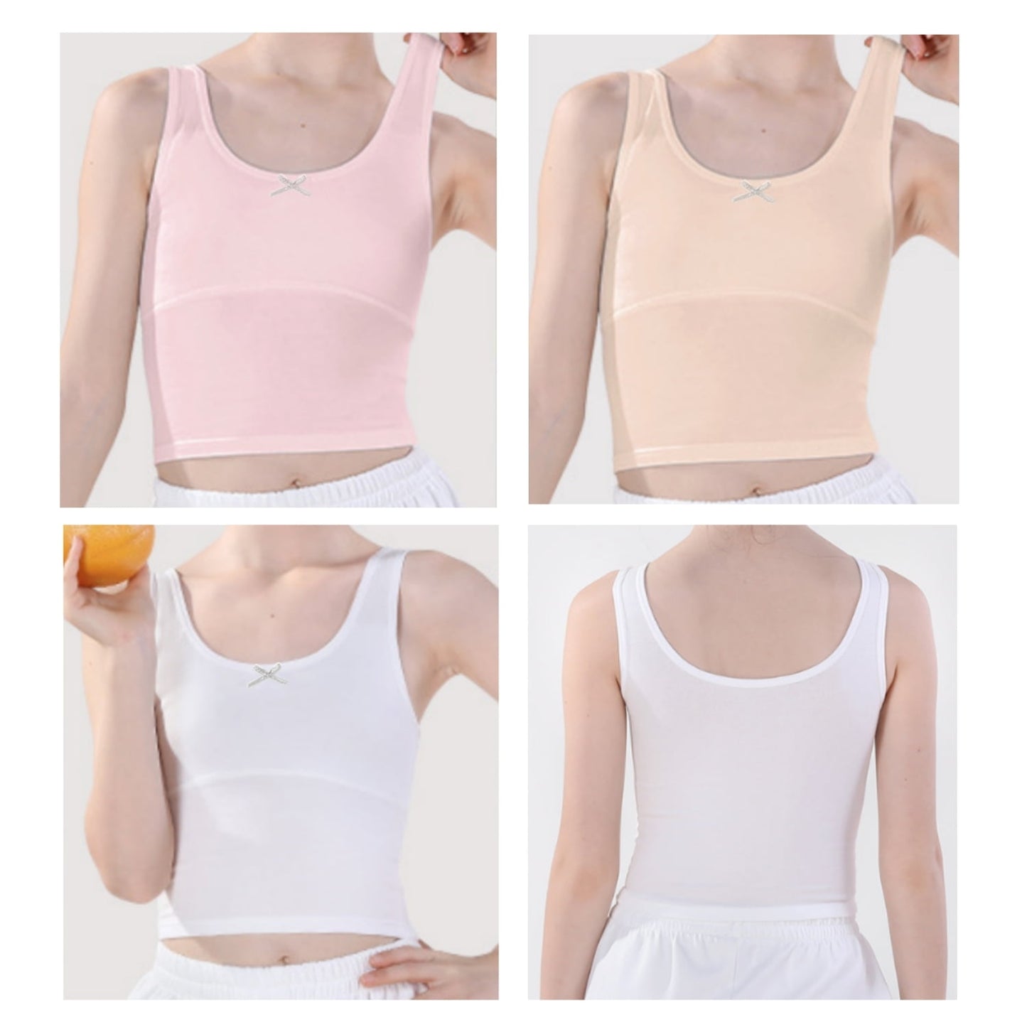 HAWEE Girls Crop Tops Undershirts Cotton Training Bra Sports Bralette Solid Vest for Kids Teens 7-14Y, 4 Pack
