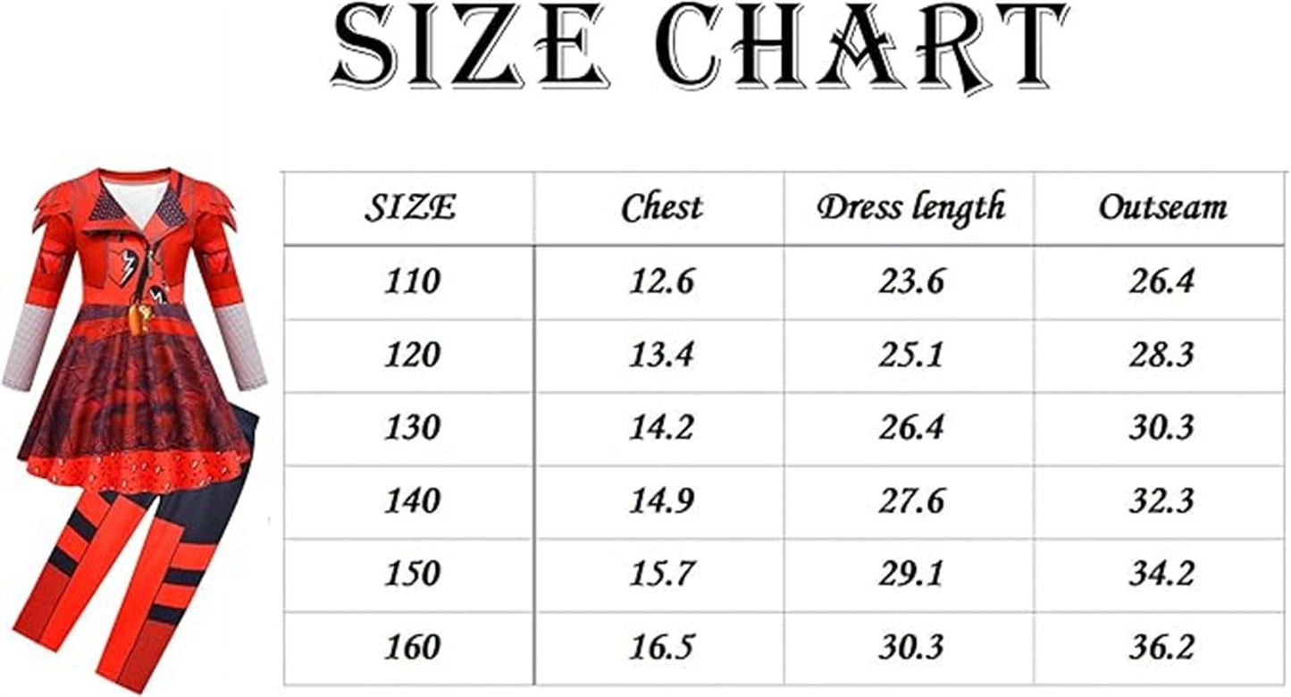 KAWELL Rise of Red Costume for Girls Zipper Jacket and Pants Red Halloween Dress Up 4-12 Years