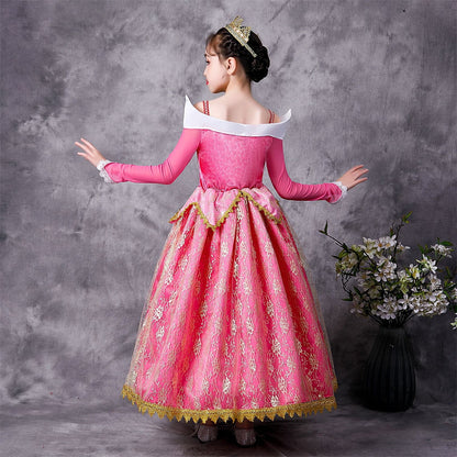 HAWEE Girls Aurora Princess Costume Sleeping Princess Dress Up with Accessories for Halloween Cosplay