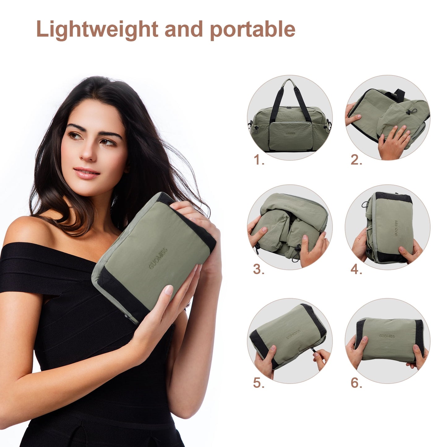 URSOFINE Nylon Duffle Bag, Lightweight Foldable Expandable Gym Bag with Wet Pocket & Luggage Sleeve, Large Capacity Carry On Travel Bag for Men Women, Ideal for Fitness Camping Weekend Getaways Green