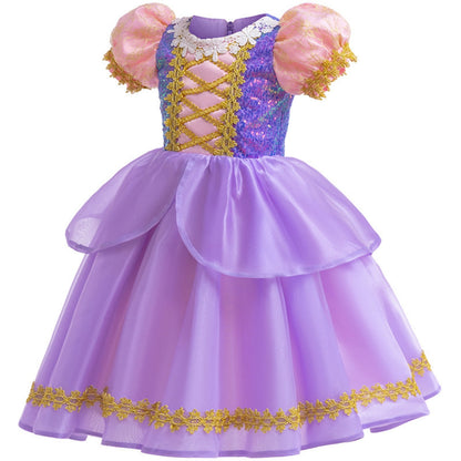 LOEL Girls Princess Dresses Birthday Cosplay Party Princess Dress up Purple Fairy Dress