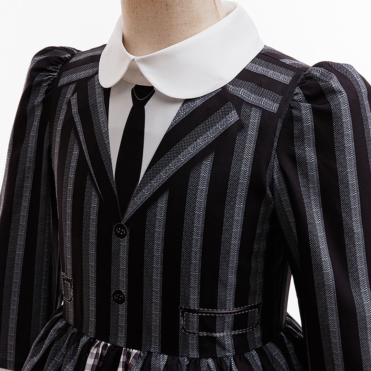 KAWELL Addams Costume for Girls, Academy Uniform Outfits Cosplay with Black Wig, Pleated Skirt Girl's Stripes Suits Sets for Halloween