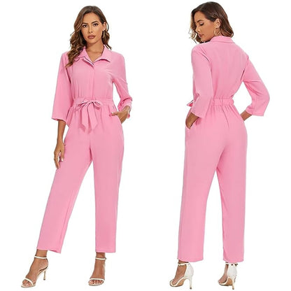 KAWELL Pink Power Jumpsuit Costume for Women - Pink Cowgirl Halloween Cosplay Outfit, 2025 Movie Dress Up Party