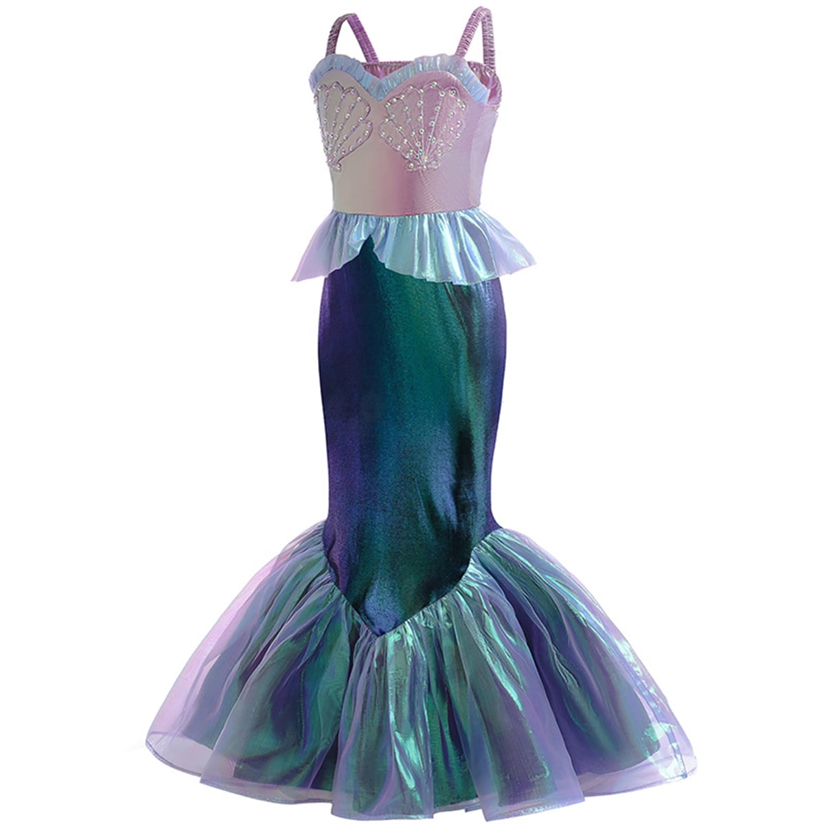 KAWELL Mermaid Costume Dress for Toddler Girls Cosplay Ariel Outfit Halloween Birthday Party Dress Up with Accessories
