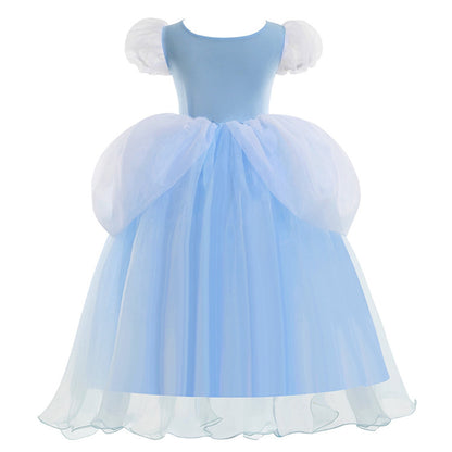 HAWEE Princess Blue Dress for Girls Puffy Sleeve Princess Costume Halloween Cosplay Party Fancy Dress(2-12Y)