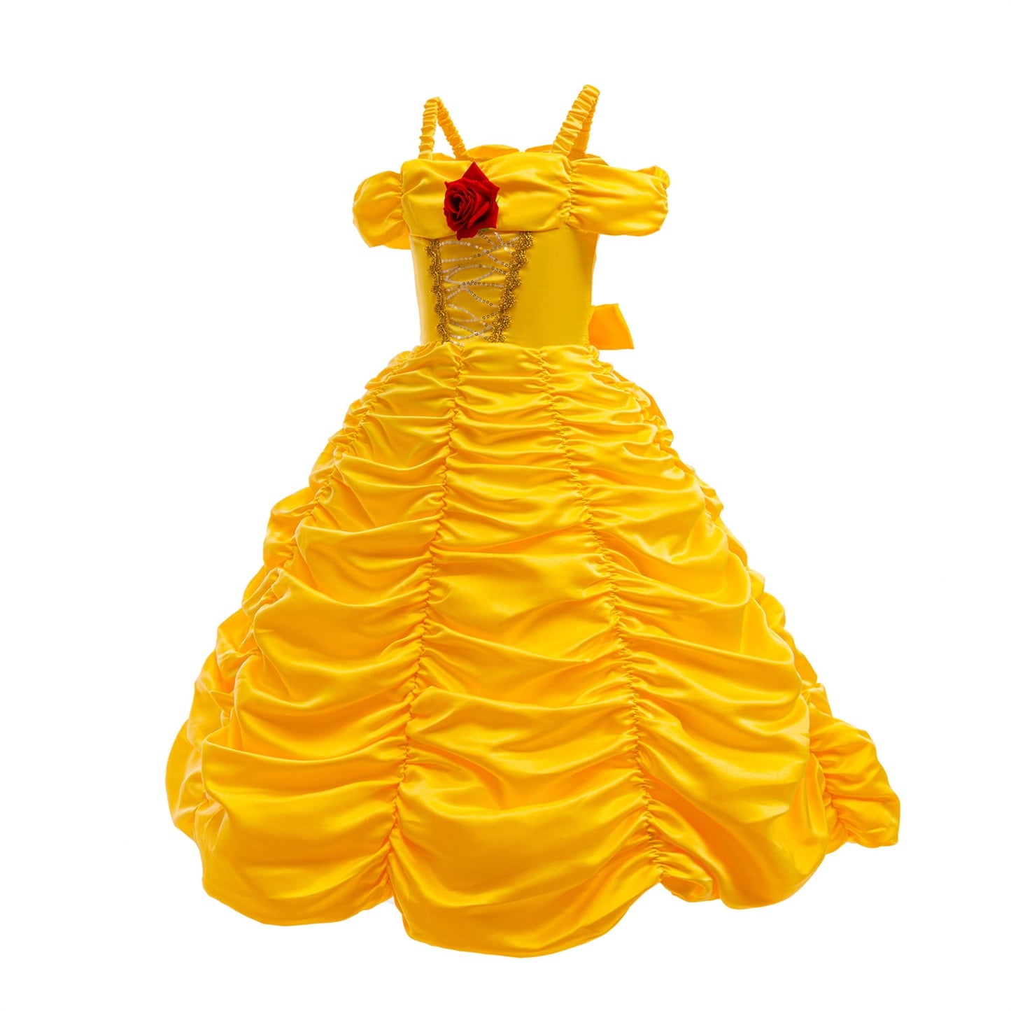 HAWEE Yellow Princess Dress for Girls Off Shoulder Layered Dress Up Halloween Birthday Cosplay Costume