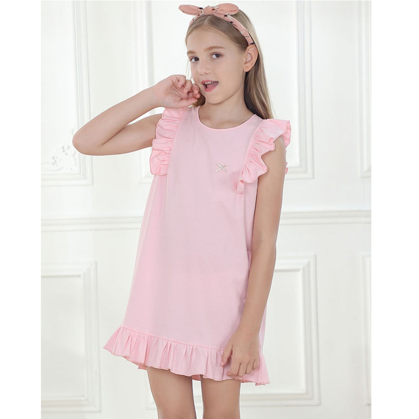 HuaAngel 2 Pieces Girls Cotton Nightgown Soft Sleeveless Night Dresses Sizes 2-12