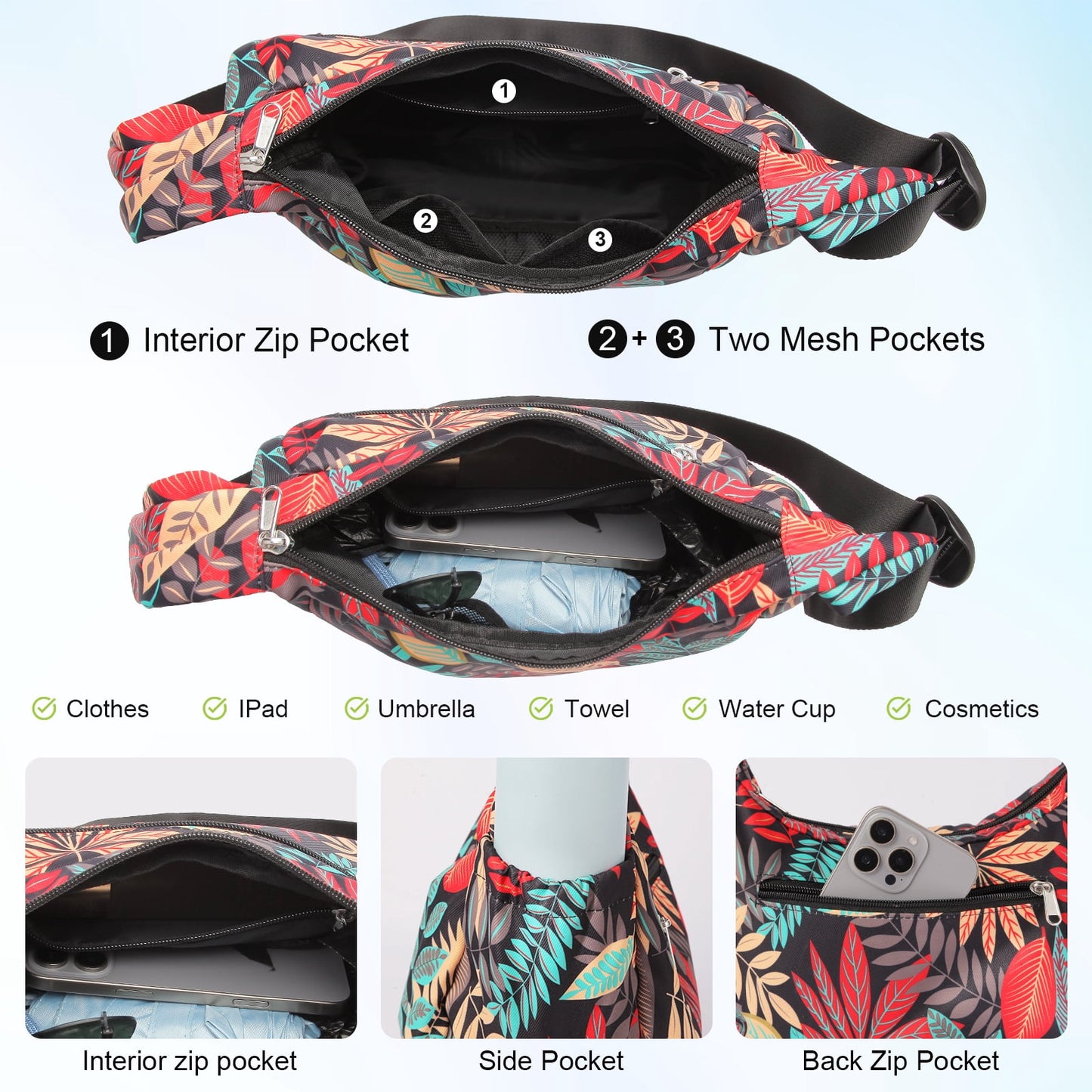 URSOFINE Women Crescent Crossbody Bag Lightweight Hobo Shoulder Bag, Multi Pocket Adjustable Strap Sling Bag, Bohemian Casual Handbag Purse for Daily Shopping Travel Gift,Purple
