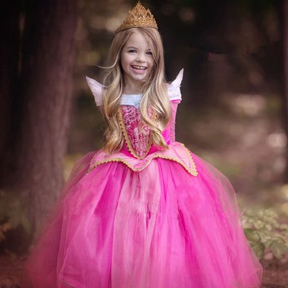 HAWEE Little Girls Princess Dress Cosplay Off Shoulder Pink Dress Halloween Fancy Dress Age 3-8Y