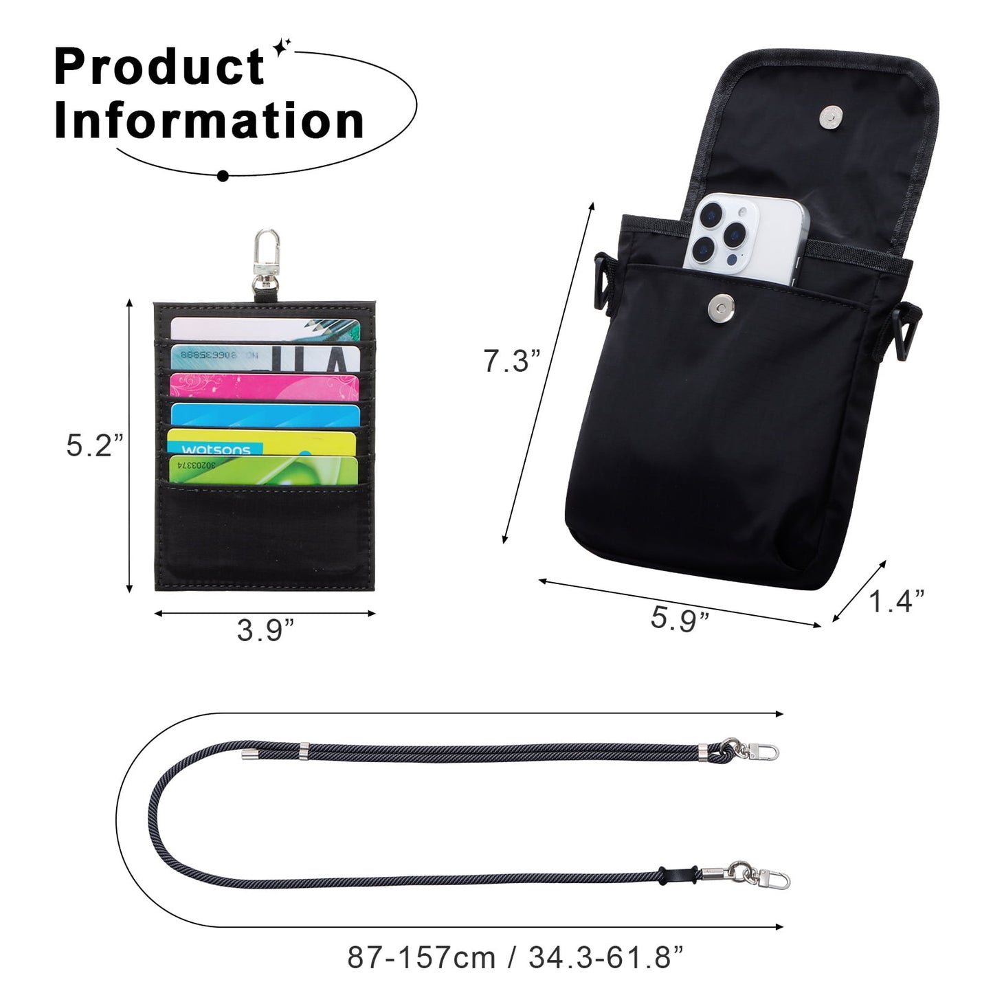 URSOFINE Small Crossbody Bag for Women, Phone Lanyard for Women/Men, Cell Phone Purses with Detachable 6-Layer Card Holder