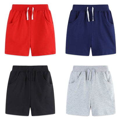 Phenas Toddler Kid Boy Summer 4 Pack Solid Cotton Shorts with Drawstring Pull On Active Jogger Shorts for Boys